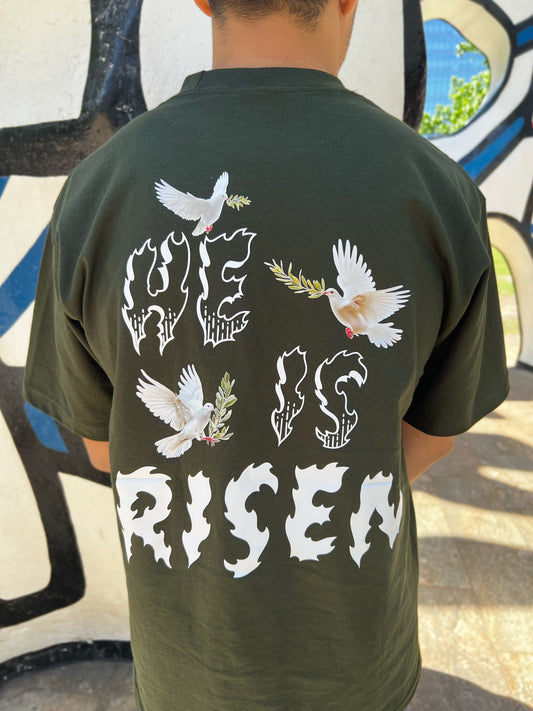 He Is Risen Hunter Green T-Shirt