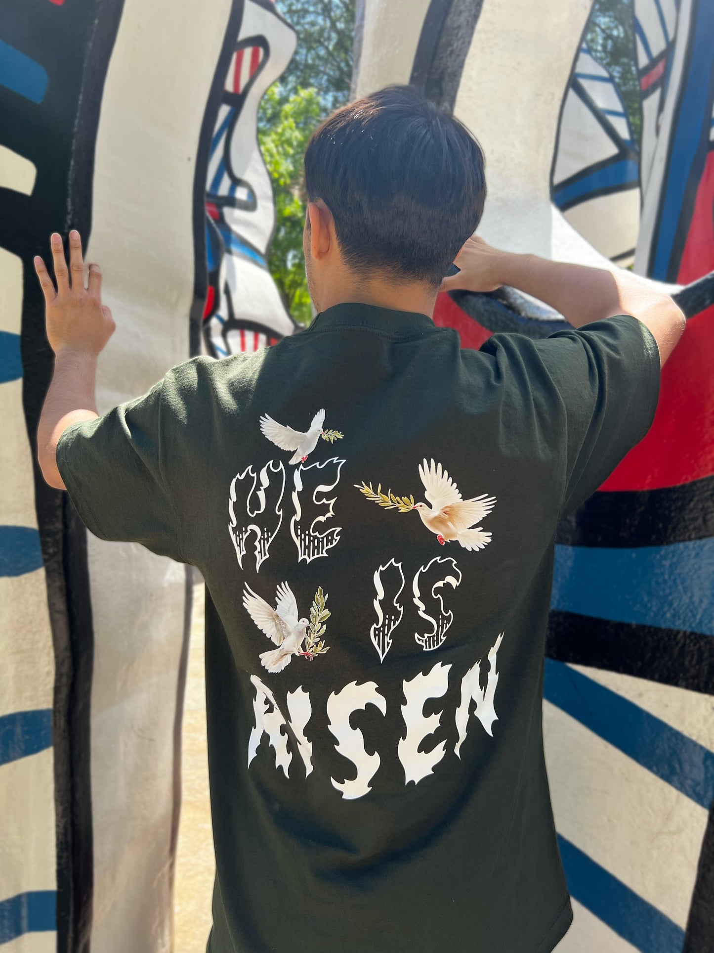 He Is Risen Hunter Green T-Shirt