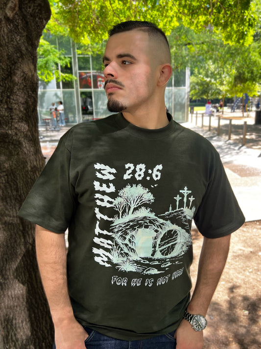 He Is Risen Hunter Green T-Shirt