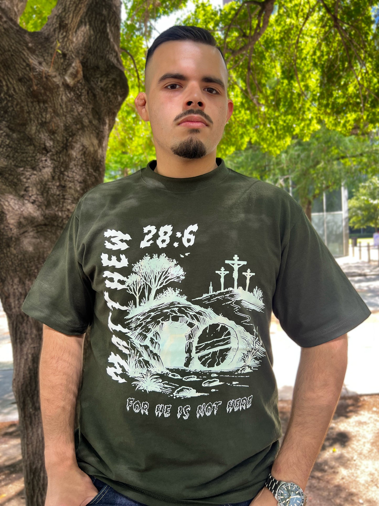 He Is Risen Hunter Green T-Shirt